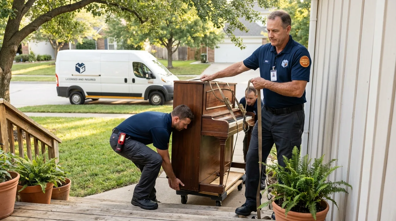 Licensed piano movers securing grand piano in Avondale, PA
